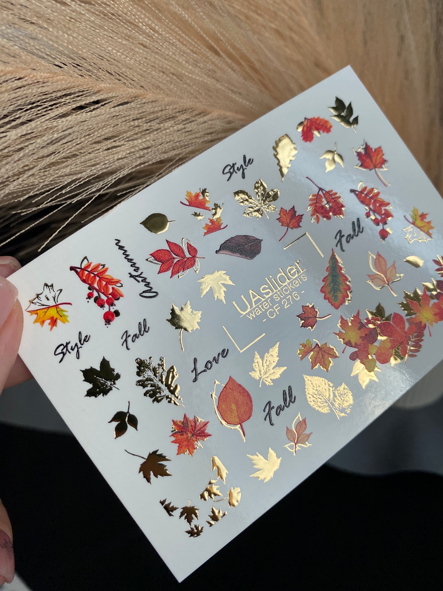 Nail Water Decal CF-276 | Autumn Water Slide Nail Decals | Fall Leaves, Gold Accents & Seasonal Quotes