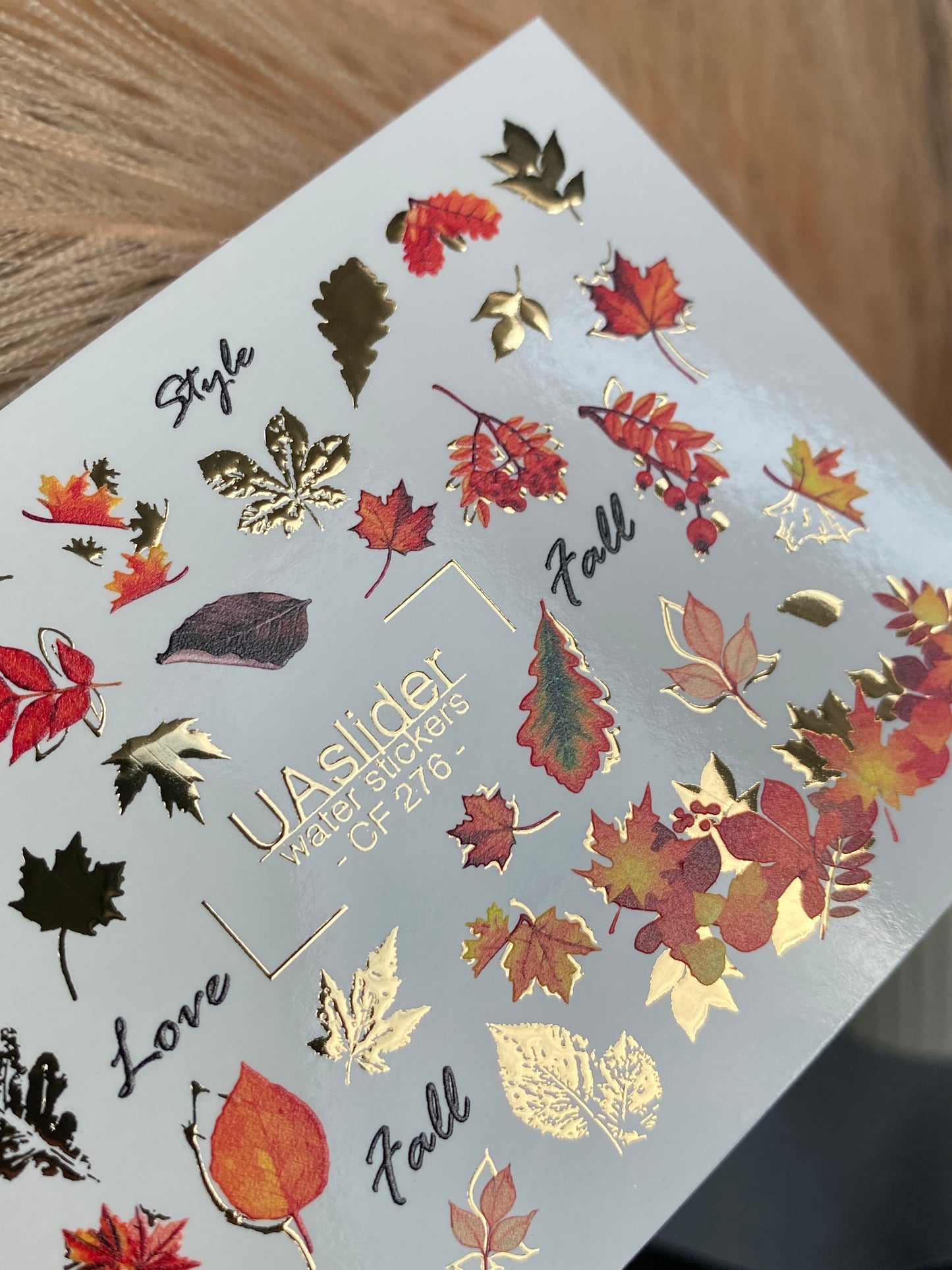 Nail Water Decal CF-276 | Autumn Water Slide Nail Decals | Fall Leaves, Gold Accents & Seasonal Quotes