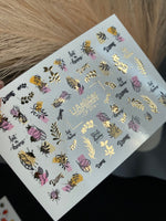 Nail Water Decal CF-274 | Botanical Water Slide Nail Decals | Leaves, Gold Accents & Dream Quotes - UASLIDER