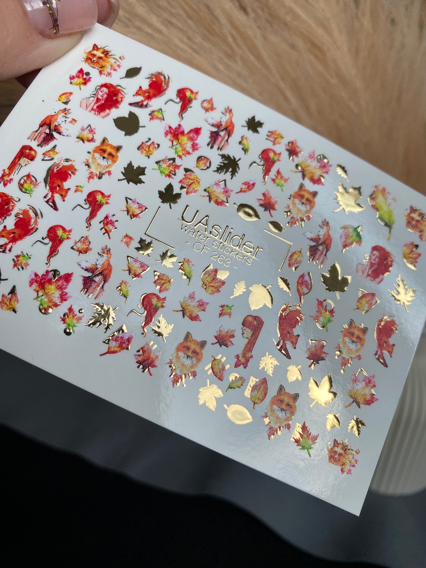Nail Water Decal CF-263 | Autumn Water Slide Nail Decals | Foxes, Squirrels & Colorful Fall Leaves