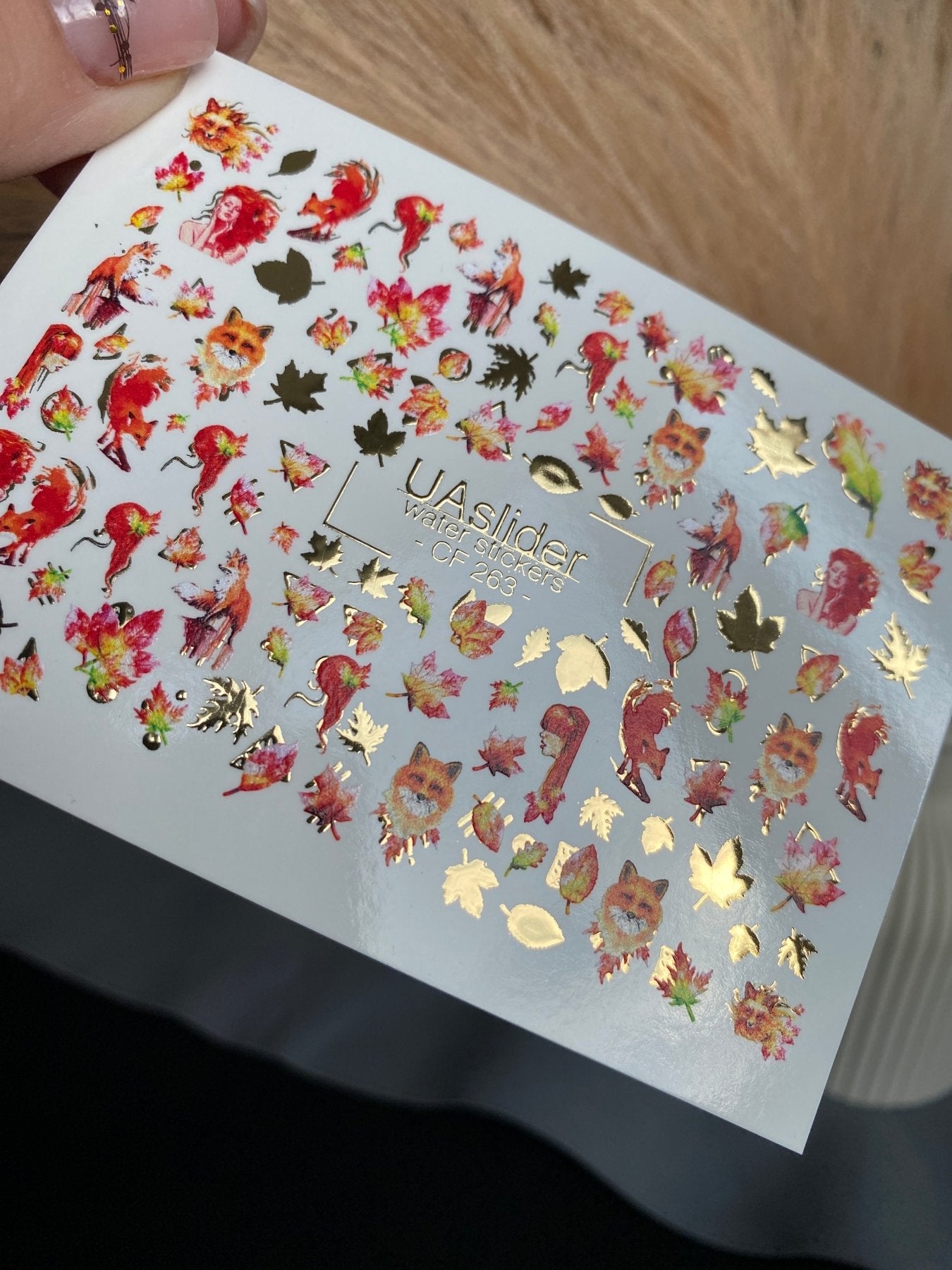 Nail Water Decal CF-263 | Autumn Water Slide Nail Decals | Foxes, Squirrels & Colorful Fall Leaves - UASLIDER