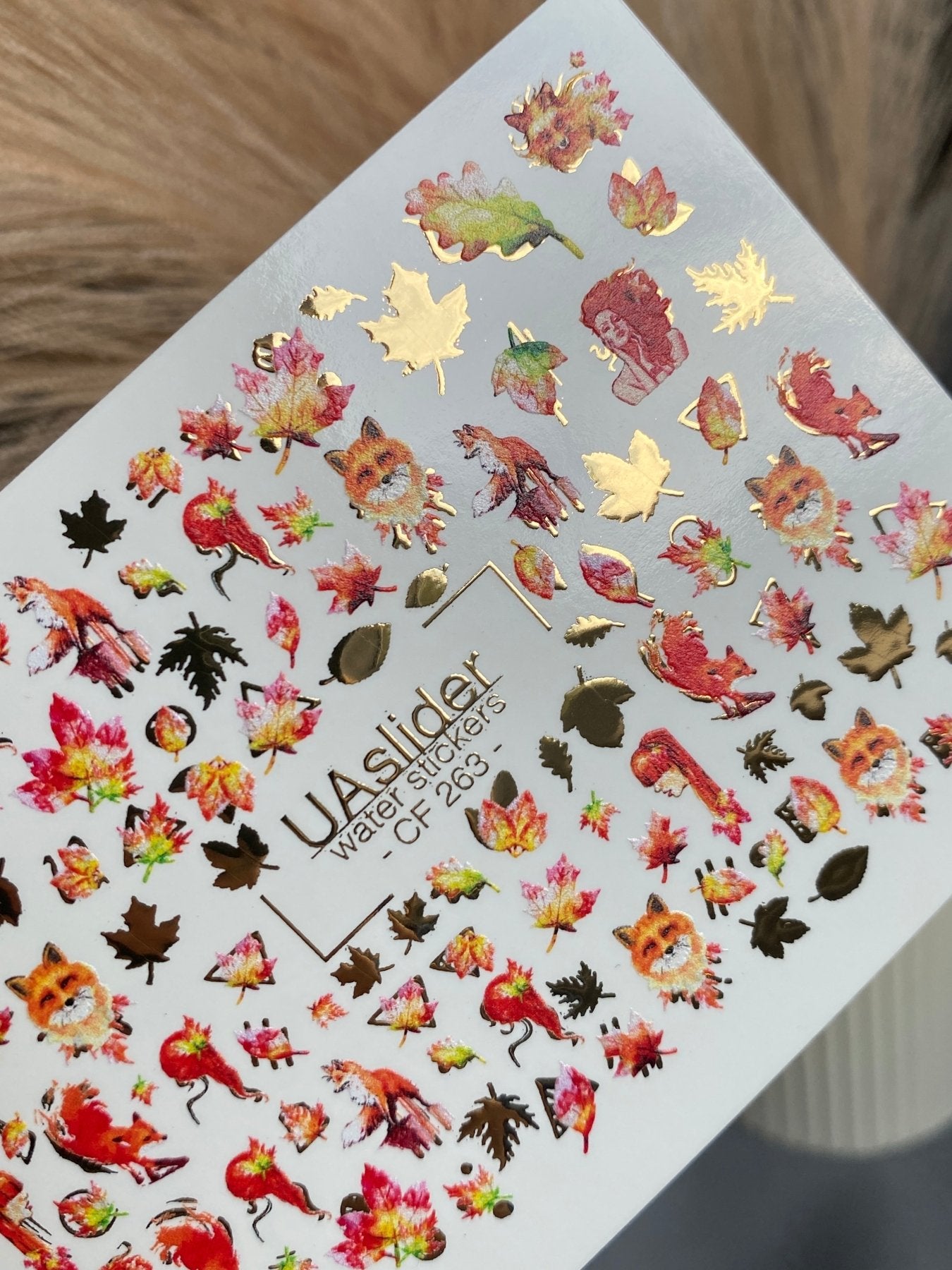 Nail Water Decal CF-263 | Autumn Water Slide Nail Decals | Foxes, Squirrels & Colorful Fall Leaves - UASLIDER