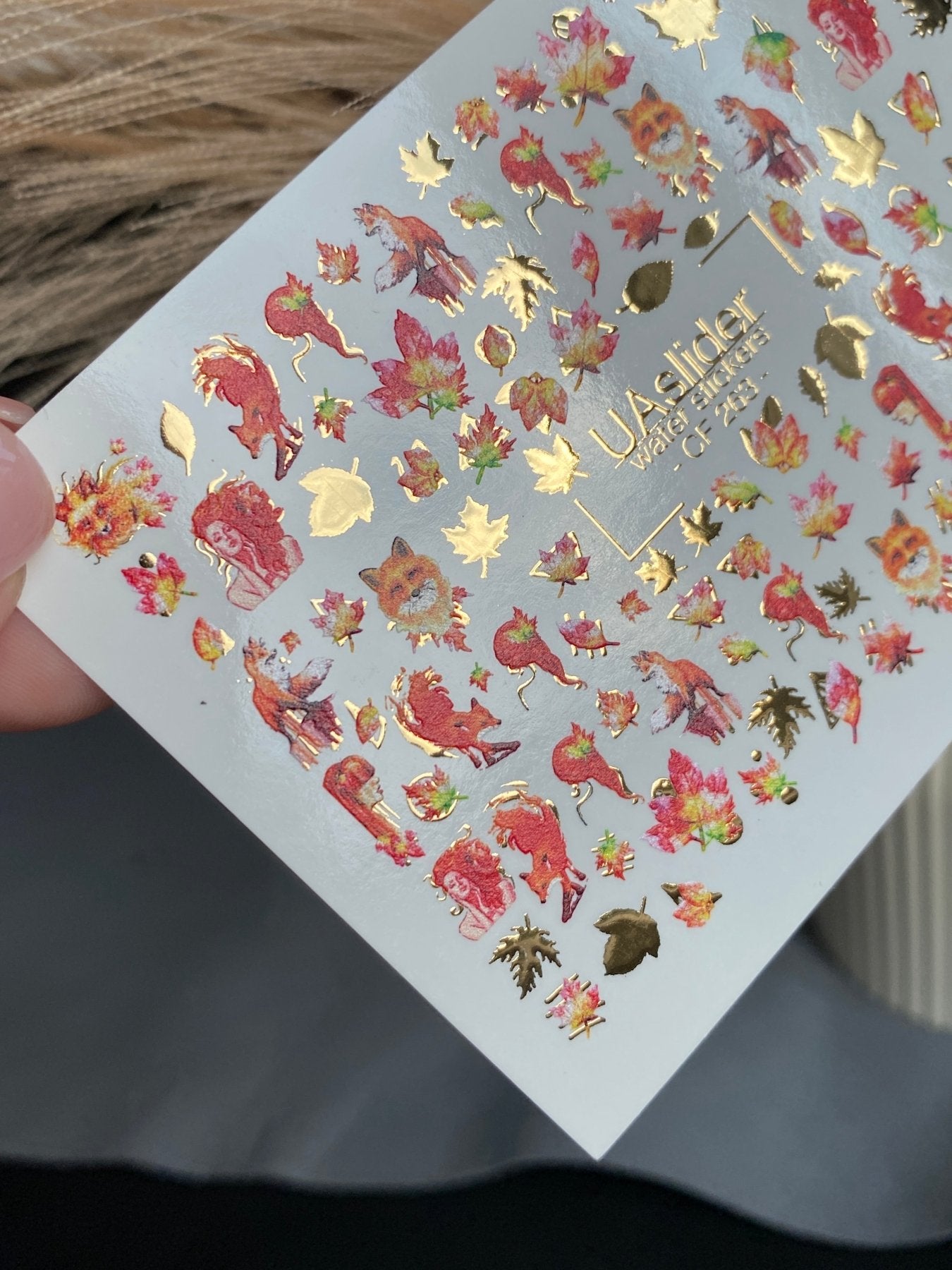 Nail Water Decal CF-263 | Autumn Water Slide Nail Decals | Foxes, Squirrels & Colorful Fall Leaves - UASLIDER