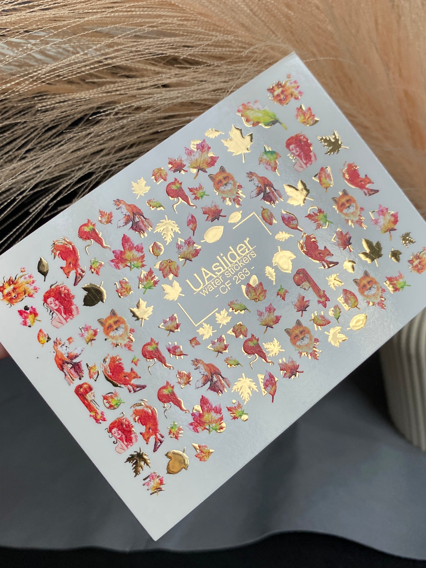 Nail Water Decal CF-263 | Autumn Water Slide Nail Decals | Foxes, Squirrels & Colorful Fall Leaves