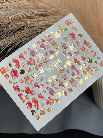 Nail Water Decal CF-263 | Autumn Water Slide Nail Decals | Foxes, Squirrels & Colorful Fall Leaves