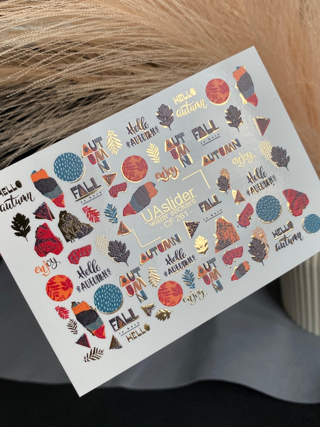 Nail Water Decal CF-261 | Autumn Water Slide Nail Decals | Fall Quotes, Leaves & Geometric Accents - UASLIDER