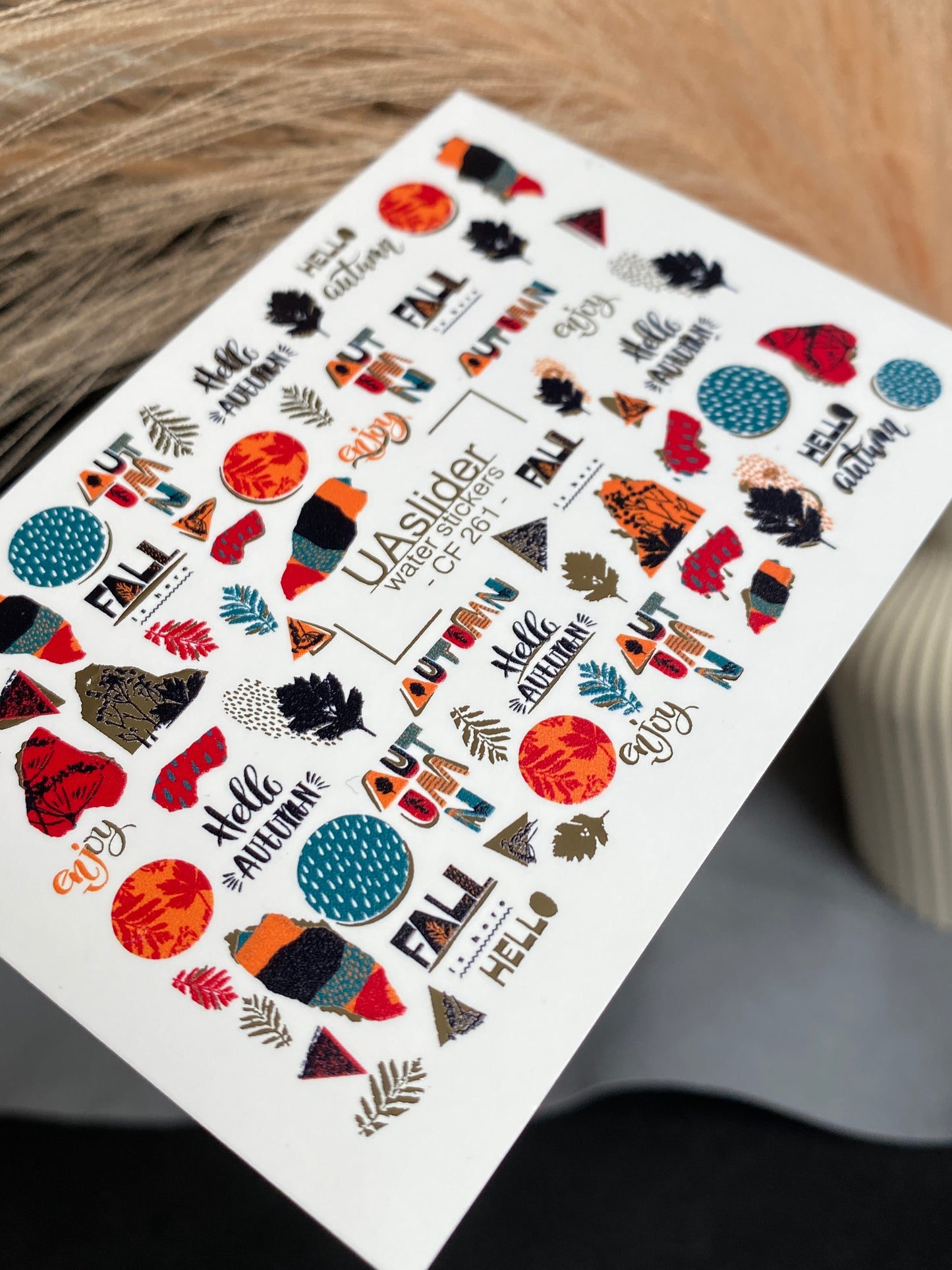 Nail Water Decal CF-261 | Autumn Water Slide Nail Decals | Fall Quotes, Leaves & Geometric Accents