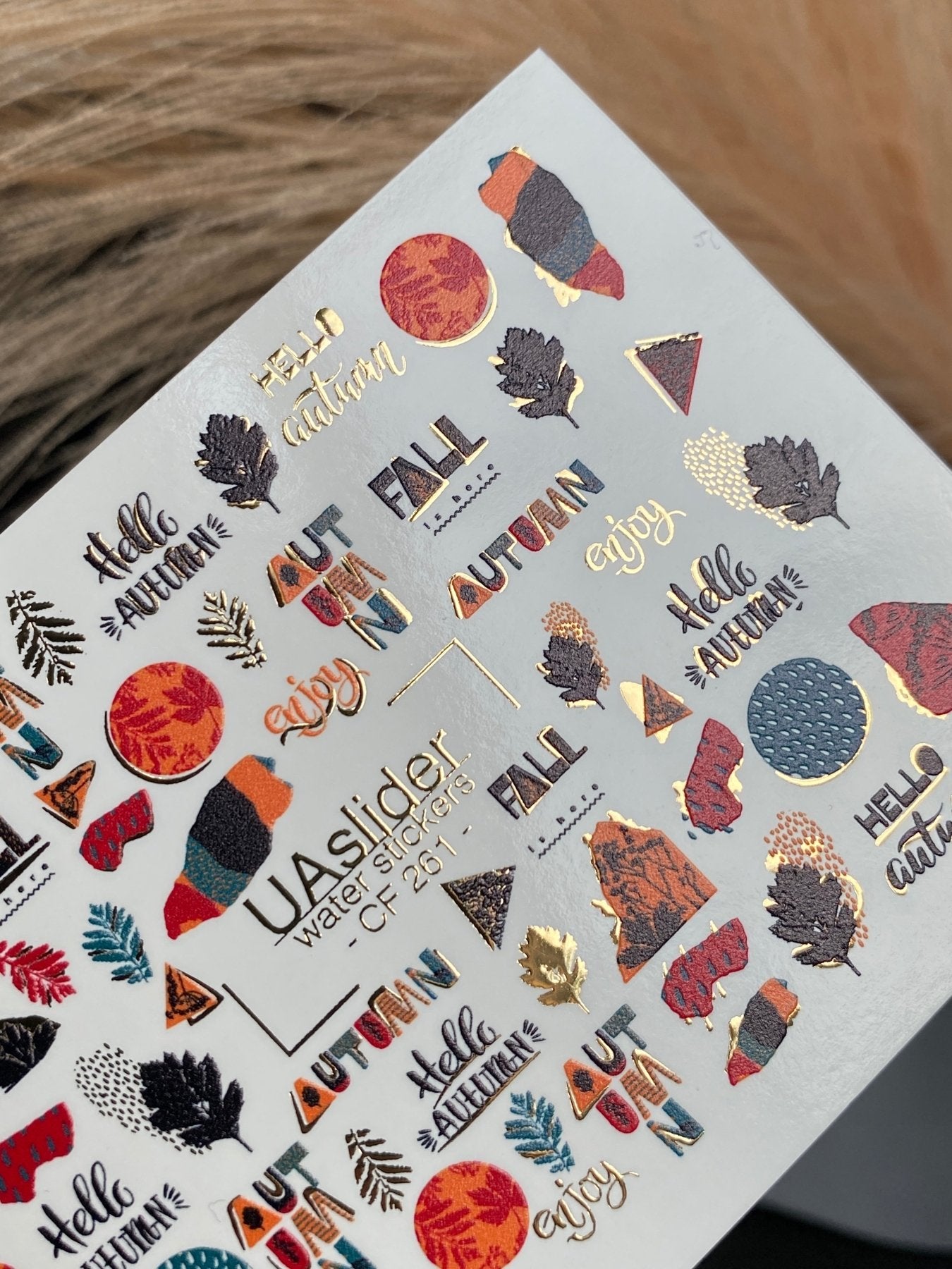 Nail Water Decal CF-261 | Autumn Water Slide Nail Decals | Fall Quotes, Leaves & Geometric Accents - UASLIDER