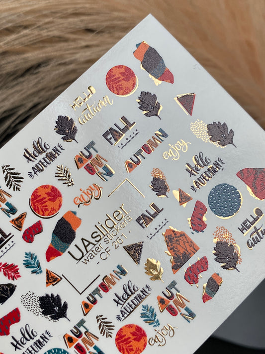 Nail Water Decal CF-261 | Autumn Water Slide Nail Decals | Fall Quotes, Leaves & Geometric Accents
