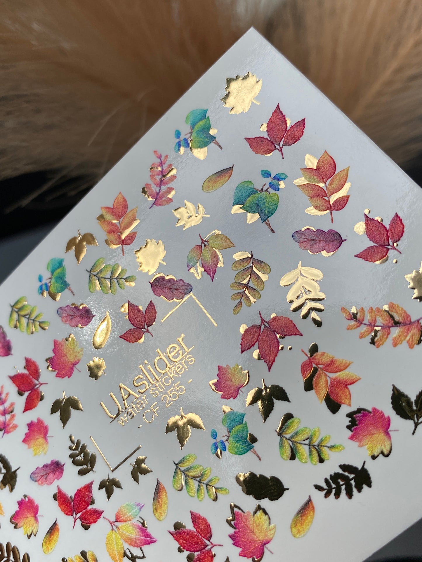 Nail Water Decal CF-255 | Autumn Water Slide Nail Decals | Multicolor Leaves with Gold Foil