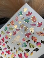 Nail Water Decal CF-255 | Autumn Water Slide Nail Decals | Multicolor Leaves with Gold Foil - UASLIDER