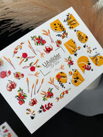 Nail Water Decal CF-254 | Autumn Water Slide Nail Decals | Wheat, Red Berries & Fall Leaves - UASLIDER