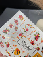 Nail Water Decal CF-254 | Autumn Water Slide Nail Decals | Wheat, Red Berries & Fall Leaves - UASLIDER