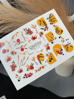 Nail Water Decal CF-254 | Autumn Water Slide Nail Decals | Wheat, Red Berries & Fall Leaves - UASLIDER