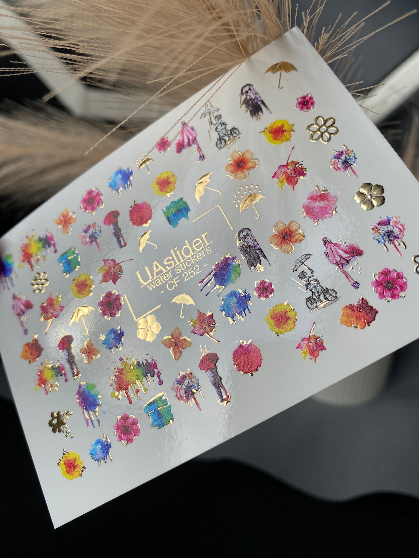 Nail Water Decal CF-252 | Watercolor Water Slide Nail Decals | Colorful Flowers & Rainy Day Art