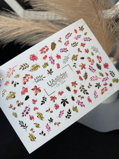 Nail Water Decal CF-284 | Autumn Leaves Water Slide Nail Decals | Fall Foliage & Botanical Accents