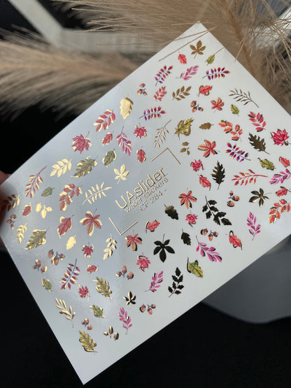 Nail Water Decal CF-284 | Autumn Leaves Water Slide Nail Decals | Fall Foliage & Botanical Accents