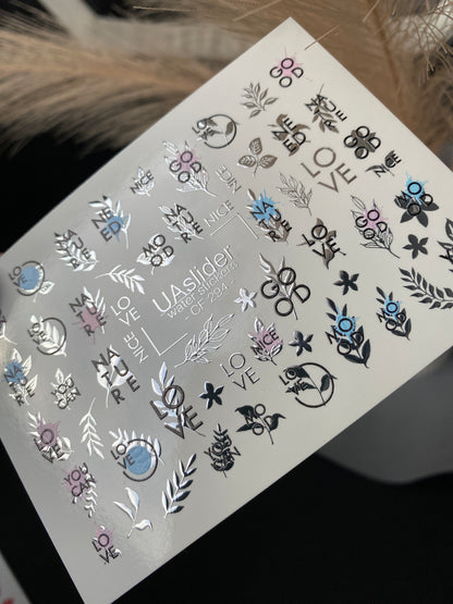 Nail Water Decal CF-294 | Minimalist Water Slide Nail Decals | Love, Nature & Quote Accents