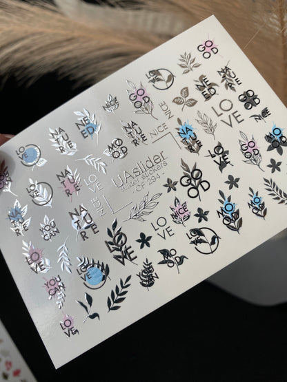Nail Water Decal CF-294 | Minimalist Water Slide Nail Decals | Love, Nature & Quote Accents