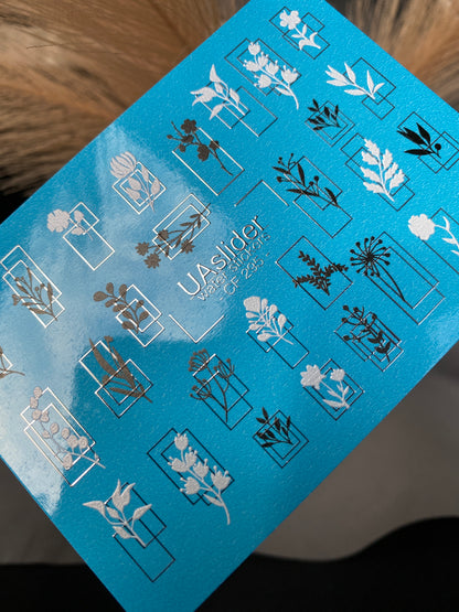 Nail Water Decal CF-295 | Minimalist Botanical Water Slide Nail Decals | Flowers & Geometric Frames