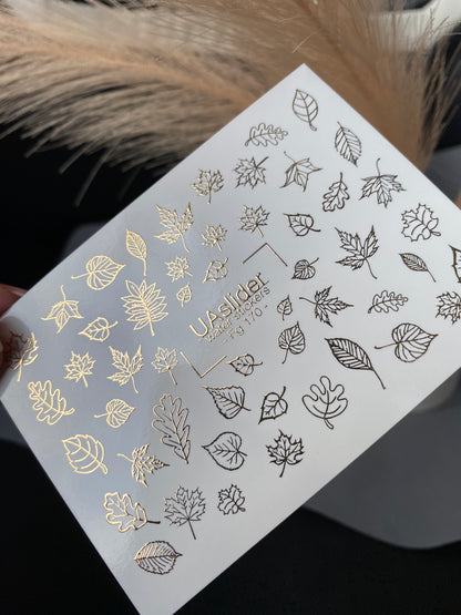 Nagel Wasserabziehbild Fg-170 | Goldfolie Wasserabzieh-Nagelbilder | Herbstblätter & Botanische Muster
