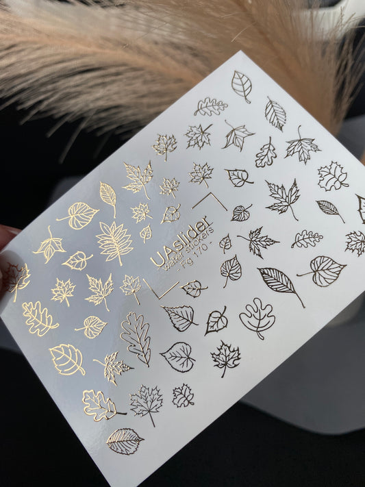 Nail Water Decal Fg-170 | Gold Foil Water Slide Nail Decals | Autumn Leaves & Botanical Patterns