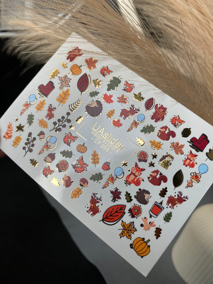 Nail Water Decal CF-288 | Autumn Forest Water Slide Nail Decals | Foxes, Squirrels & Cute Woodland Animals