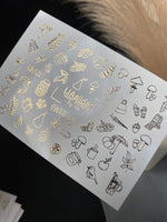 Nail Water Decal Fg-168 | Gold Foil Water Slide Nail Decals | Cozy Autumn & Fall Elements - UASLIDER