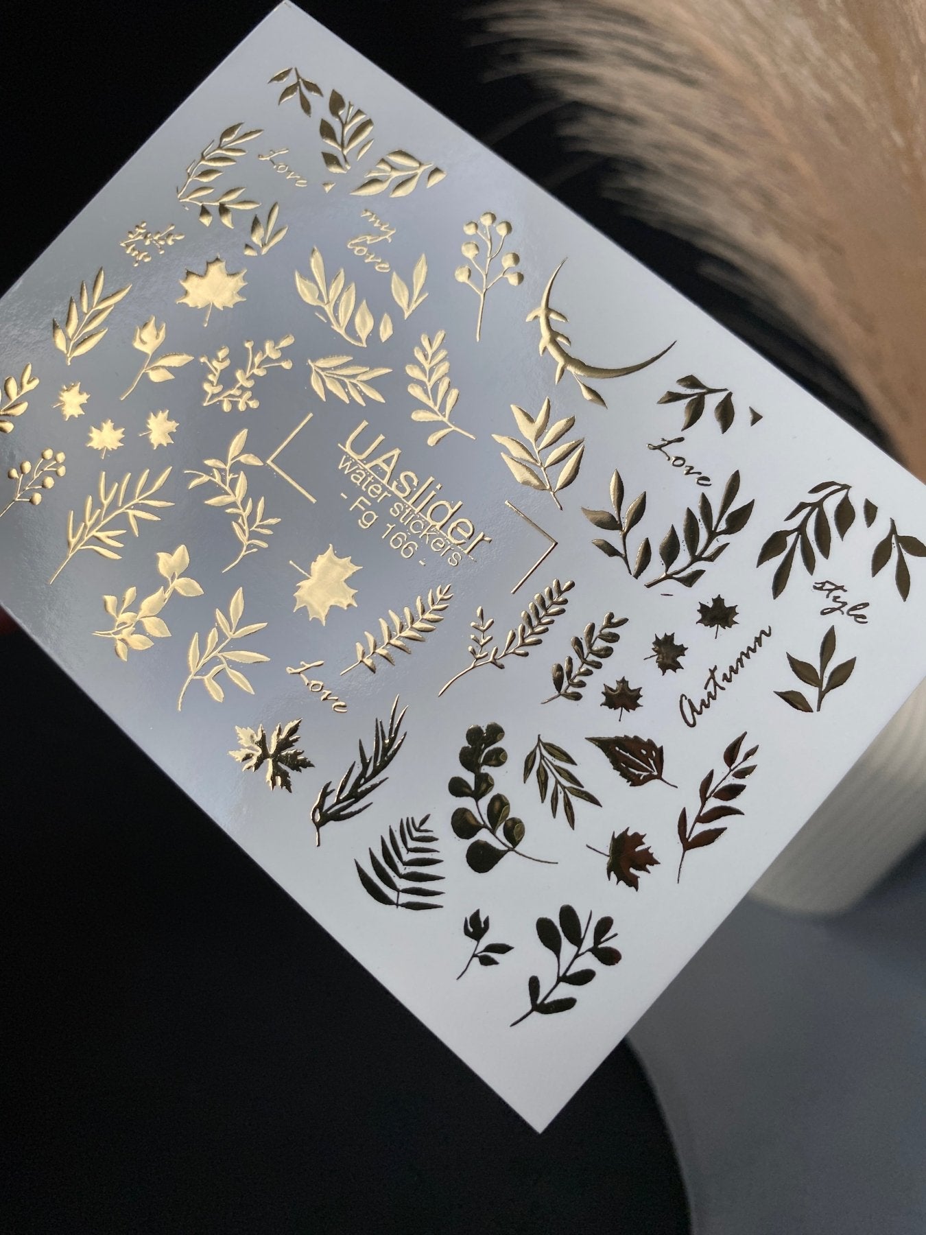 Nail Water Decal Fg-166 | Gold Foil Water Slide Nail Decals | Autumn Leaves & Botanical Accents - UASLIDER