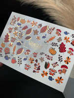 Nail Water Decal CF-287 | Autumn Forest Water Slide Nail Decals | Foxes, Pumpkins & Cozy Accents - UASLIDER