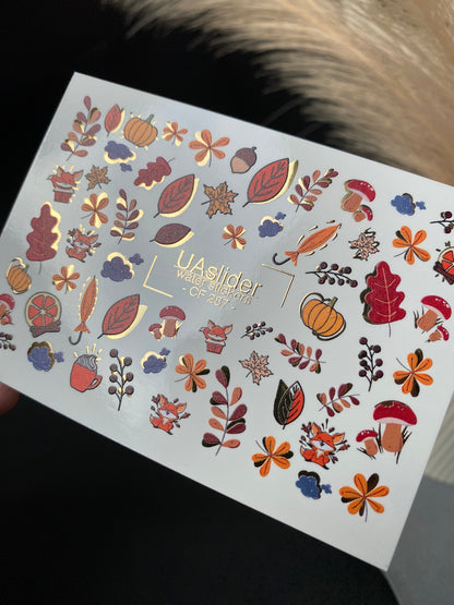 Nail Water Decal CF-287 | Autumn Forest Water Slide Nail Decals | Foxes, Pumpkins & Cozy Accents