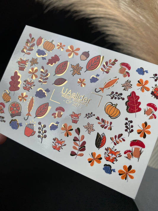 Nail Water Decal CF-287 | Autumn Forest Water Slide Nail Decals | Foxes, Pumpkins & Cozy Accents