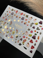 Nail Water Decal CF-286 | Autumn Forest Water Slide Nail Decals | Owls, Apples & Woodland Leaves - UASLIDER