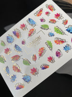 Nail Water Decal CF-292 | Rainbow Autumn Water Slide Nail Decals | Colorful Fall Leaves & Geometric Accents - UASLIDER