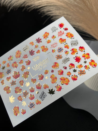 Nail Water Decal CF-289 | Autumn Leaves Water Slide Nail Decals | Fall Quotes & Seasonal Vibes