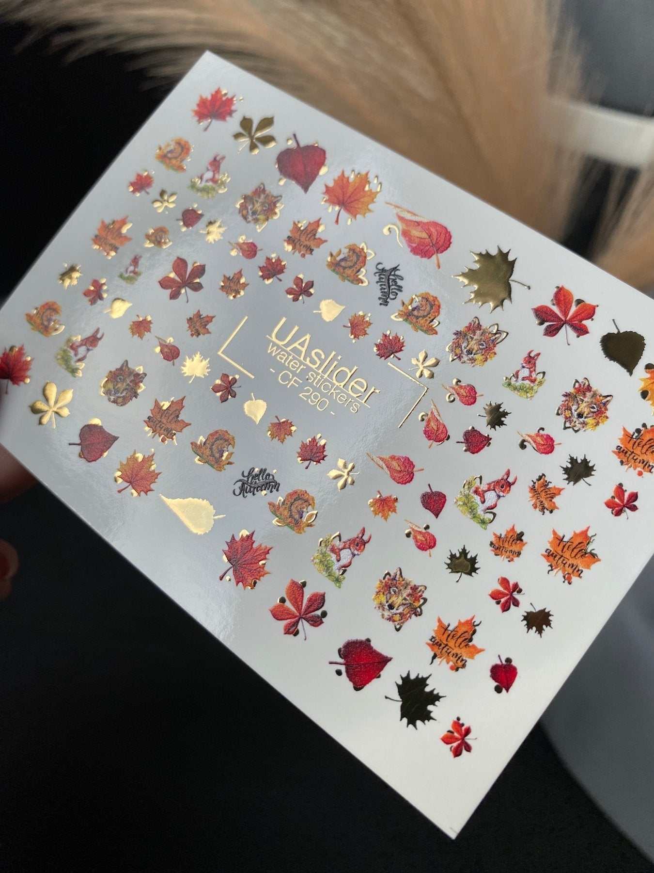 Nail Water Decal CF-290 | Autumn Forest Water Slide Nail Decals | Squirrels, Hedgehogs & Fall Leaves - UASLIDER