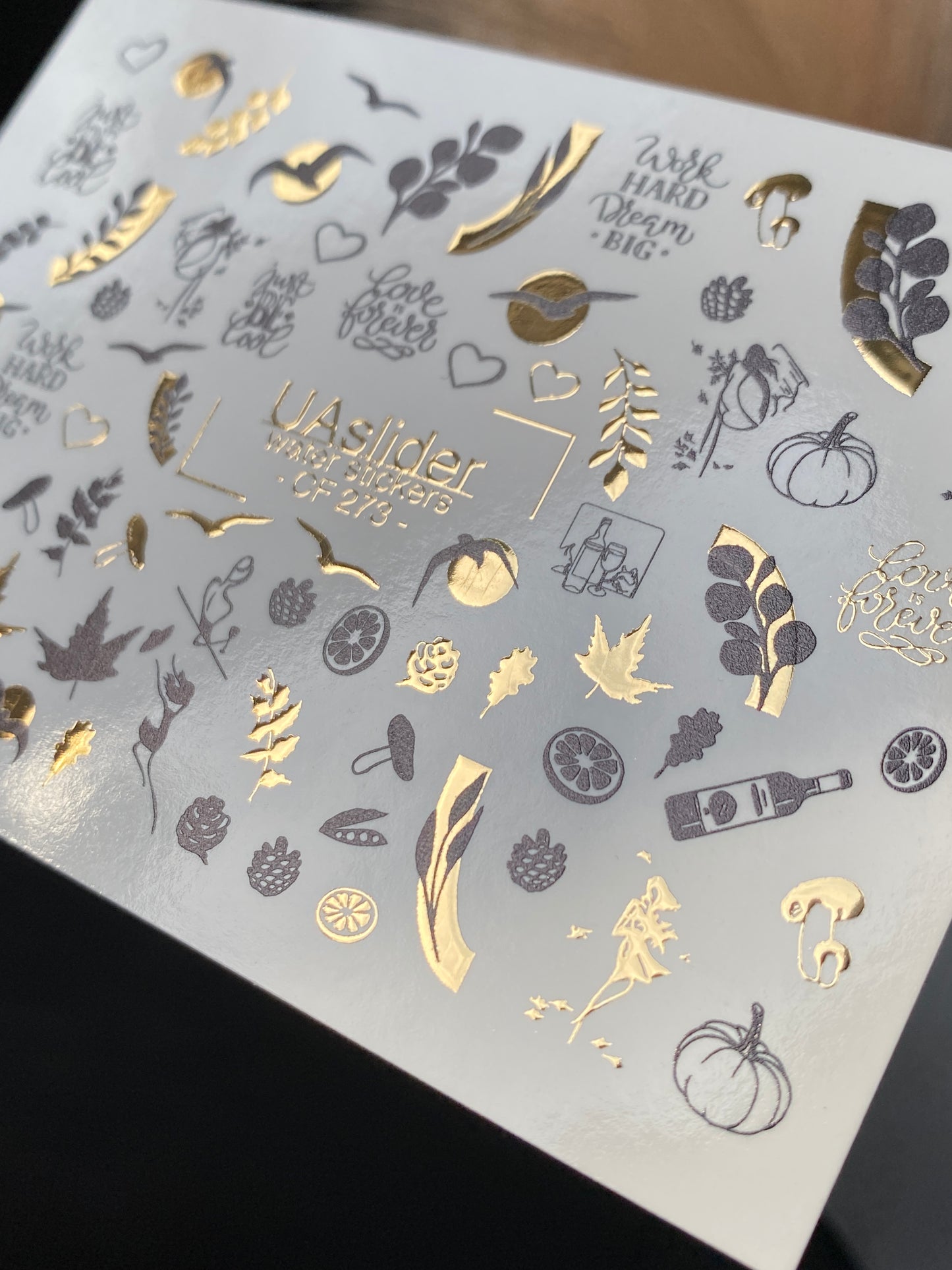 Nail Water Decal CF-273 | Autumn Water Slide Nail Decals | Colorful Fall Leaves & Hello Autumn Quotes