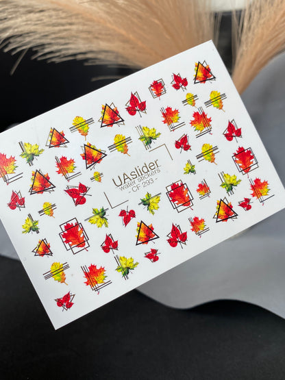 Nail Water Decal CF-293 | Autumn Water Slide Nail Decals | Fall Leaves & Geometric Frames