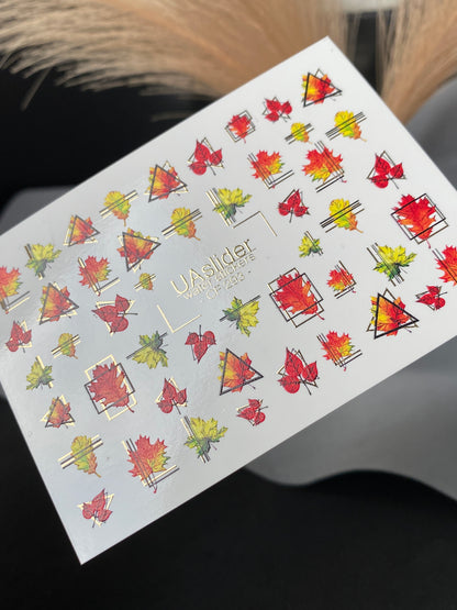 Nail Water Decal CF-293 | Autumn Water Slide Nail Decals | Fall Leaves & Geometric Frames