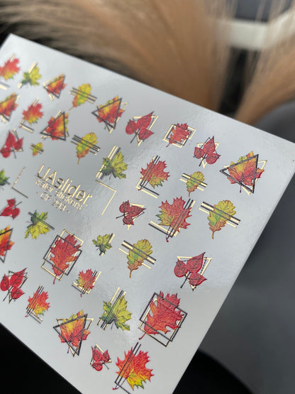 Nail Water Decal CF-293 | Autumn Water Slide Nail Decals | Fall Leaves & Geometric Frames