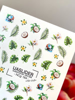 Tropical Nail Decals — Coconut, Monstera & Plumeria Flowers | NCg-184
