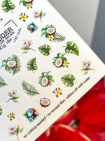Tropical Nail Decals — Coconut, Monstera & Plumeria Flowers | NCg-184