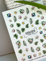Tropical Nail Decals — Coconut, Monstera & Plumeria Flowers | NCg-184