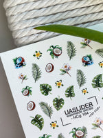 Tropical Nail Decals — Coconut, Monstera & Plumeria Flowers | NCg-184