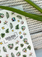 Tropical Nail Decals — Coconut, Monstera & Plumeria Flowers | NCg-184