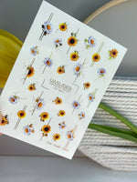 Flower Nail Decals — Sunflowers & Lavender Daisies with Gold Foil | CF-864