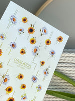 Flower Nail Decals — Sunflowers & Lavender Daisies with Gold Foil | CF-864