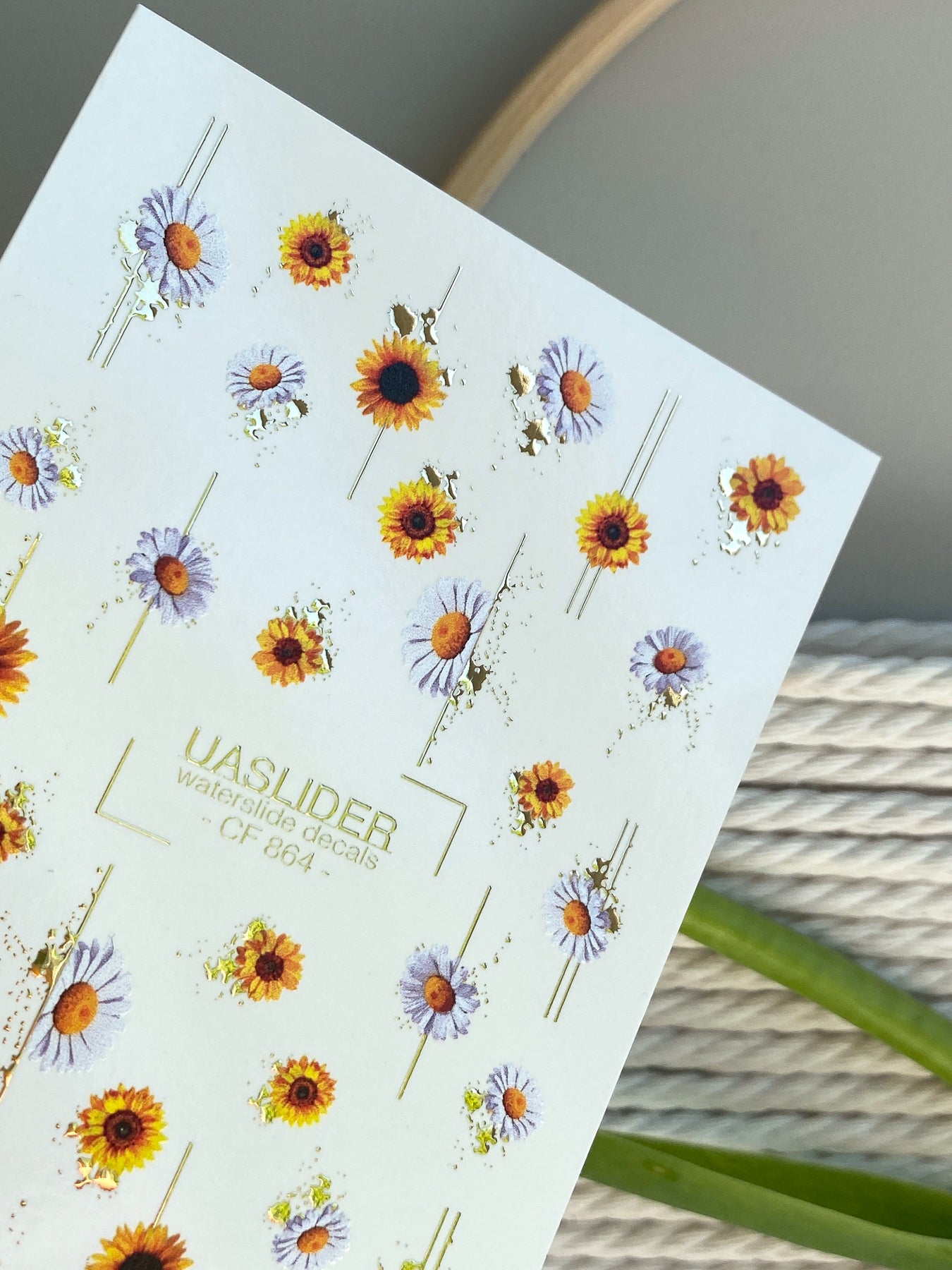 Flower Nail Decals — Sunflowers & Lavender Daisies with Gold Foil | CF-864