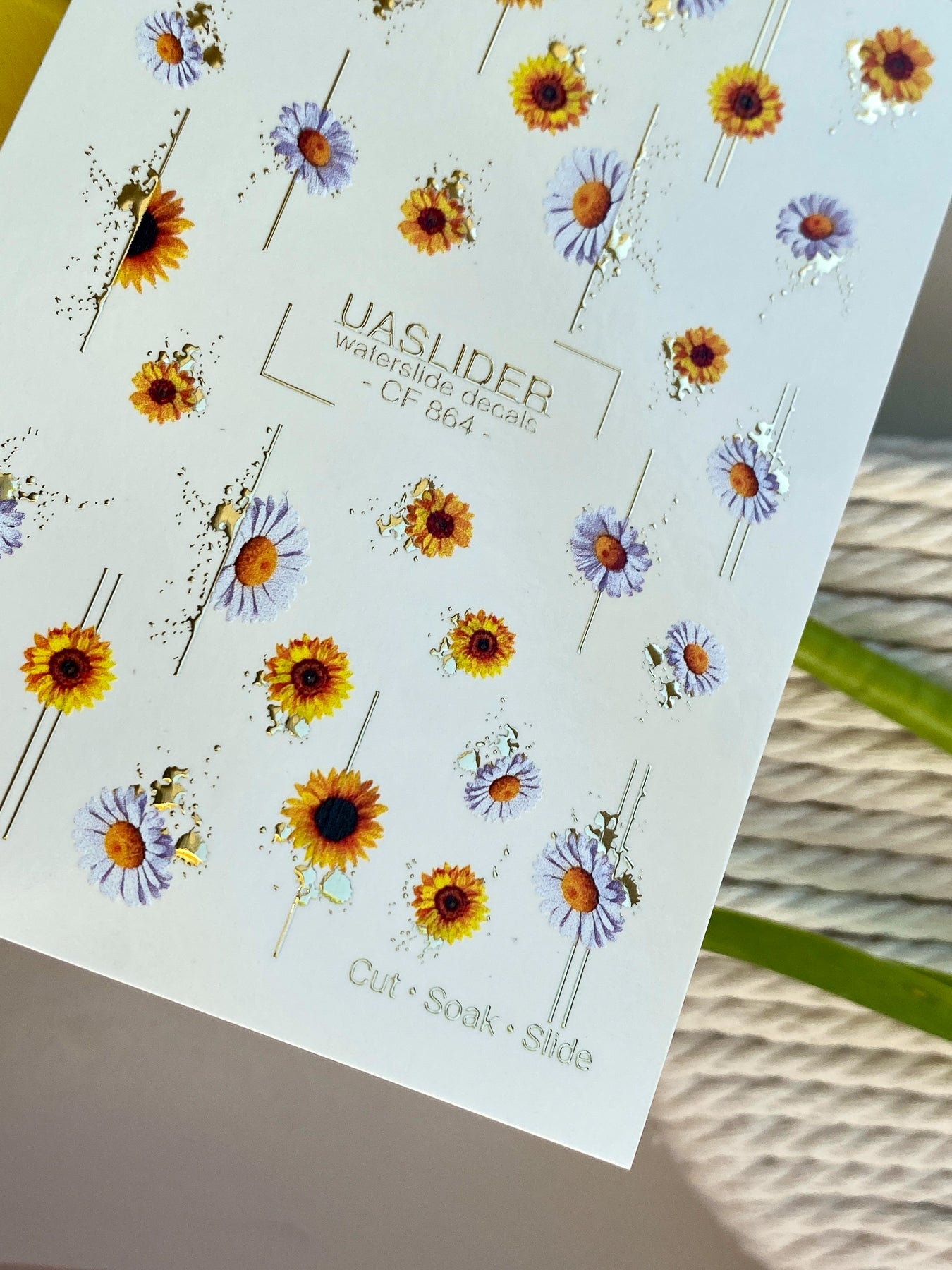 Flower Nail Decals — Sunflowers & Lavender Daisies with Gold Foil | CF-864