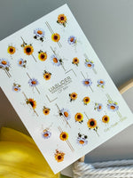 Flower Nail Decals — Sunflowers & Lavender Daisies with Gold Foil | CF-864